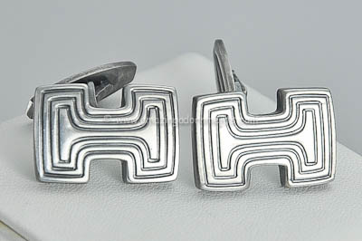 Early Signed HANS HANSEN Denmark Modernist Sterling Silver Cufflinks
