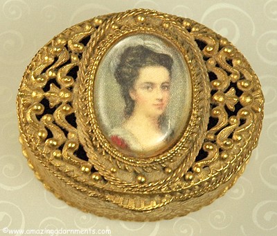 Sweet Ornate Portrait Topped Trinket Box Signed FLORENZA