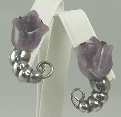 WILLIAM SPRATLING First Design Period Sterling and Amethyst Tulip Earrings