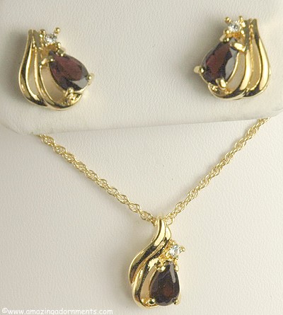 Particularly Feminine Amethyst and Clear Rhinestone Necklace and Earring Set