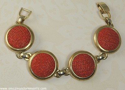 Vintage Red Woven Disc Bracelet Signed BERGERE