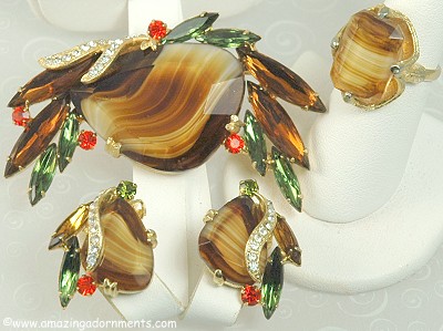 Irresistible Vintage Givre Glass and Rhinestone Three Piece Parure from DELIZZA & ELSTER