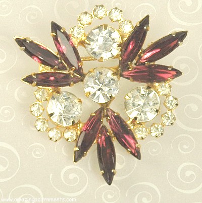 Vintage DELIZZA and ELSTER Amethyst and Clear Rhinestone Brooch