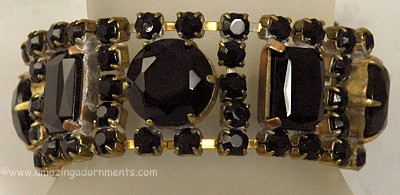Snazzy Big Black Glass Set Bracelet Signed HUSAR D