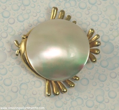 Delightful Mother of Pearl Belly Fish Figural Pin Signed JJ