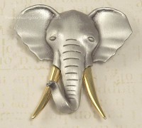 Large Mixed Metal Elephant Head Brooch Signed JJ