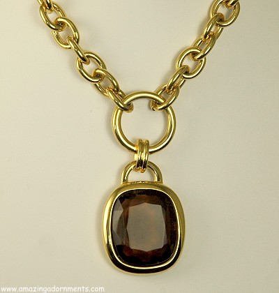 Weighty Signed JOAN RIVERS Necklace with Ample Topaz Glass Pendant