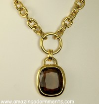 Weighty Signed JOAN RIVERS Necklace with Ample Topaz Glass Pendant