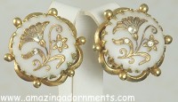 Vintage KRAMER of NY Glass Floral Motif Earrings with Rhinestones