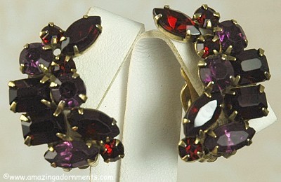Extravagantly Colored Vintage Rhinestone Earrings Signed KRAMER