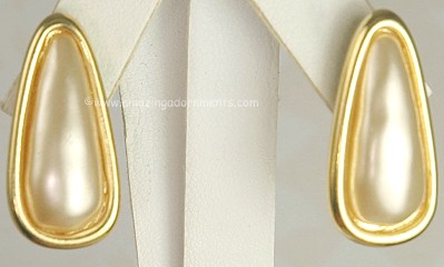 Poised Tear Shaped Imitation Pearl Earrings Signed NAPIER