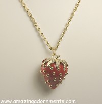 Delectable Strawberry Pendant Necklace Signed NR AVON