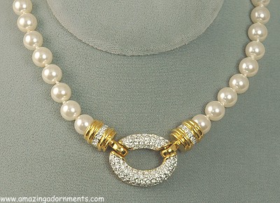 Elegant Faux Pearl Necklace with Pave Rhinestone Decorative Section