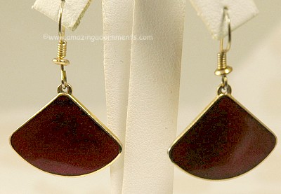 Vibrant Red Enamel Drop Dangle Earrings Signed ROMAN