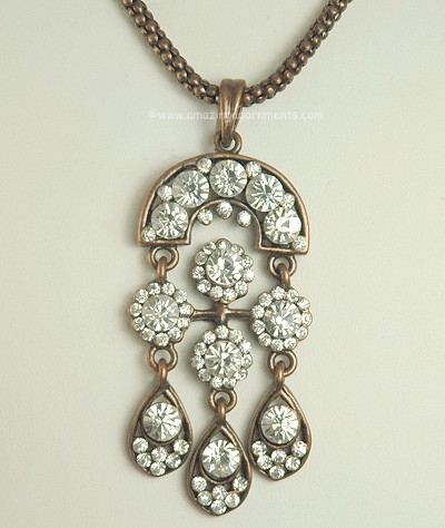 Pretty Bronze Look Necklace with Rhinestone Drop