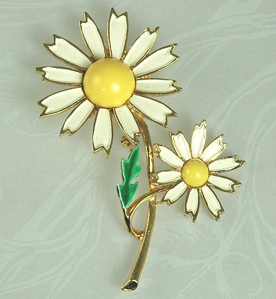 WEISS Enameled Double Daisy Pin Signed Authentic- BOOK PIECE