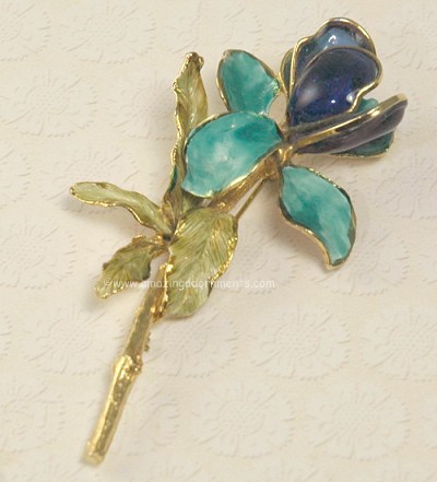 Magnificent Vintage HATTIE CARNEGIE Poured Glass and Enamel Floral Brooch