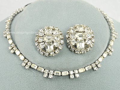 Enchanting Vintage Clear Rhinestone Necklace and Earring Set Signed GALE