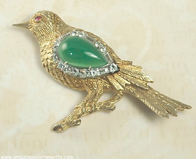 Well Defined Vintage Sterling Bird Figural on Branch Brooch Signed DUJAY