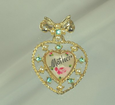 Sweet Mothers Pendant Pin with Rhinestones and Faux Pearls