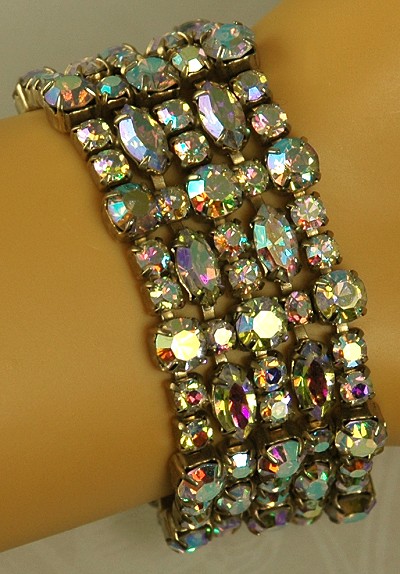 Glamorous Vintage Wide Aurora Borealis Rhinestone Bracelet from GUSTAVE SHERMAN