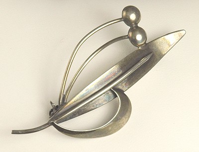 Modern Sterling Leaf Sprig Brooch Signed COF~  CARL OVE FRYDENBURG