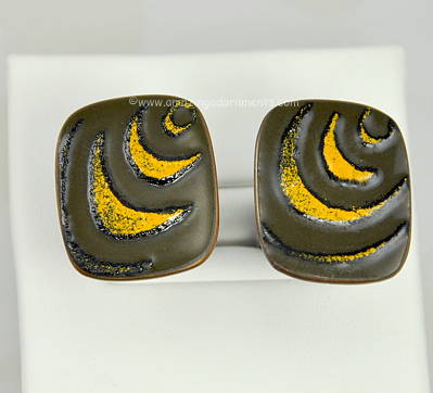 Impeccable Vintage Modernist Enamel on Copper Cufflinks Signed DE PASSILLE SYLVESTRE