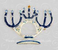 Pretty Rhinestone and Enamel Hanukah Menorah Pin Signed AS