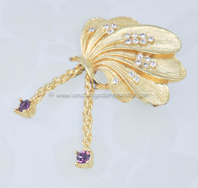 Precious Vintage Butterfly Brooch with Rhinestones Signed CATH