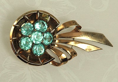 Wonderful MB BOUCHER Phrygian Cap Sterling and Aqua Rhinestone Brooch