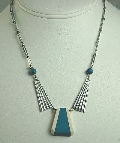 JAKOB BENGEL German ART DECO Chrome and Galalith Necklace