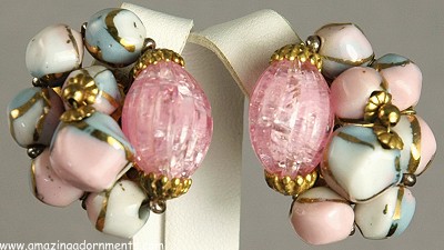 Cotton Candy Colors Wired Stone Clip- on Earrings Signed JONNE [Schrager]