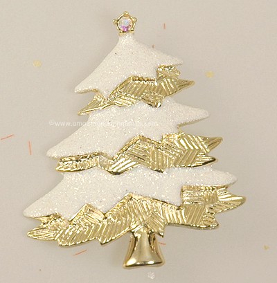 Sparkly Snow Covered Christmas Tree Pin Signed DANECRAFT