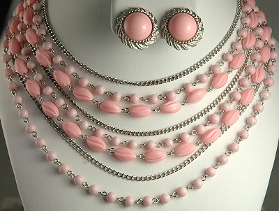 Vintage Signed CORO Eight Strand Necklace and Earring Set