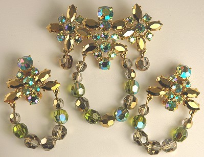 Vintage SCHIAPARELLI Crystal and Rhinestone Brooch and Earring Set