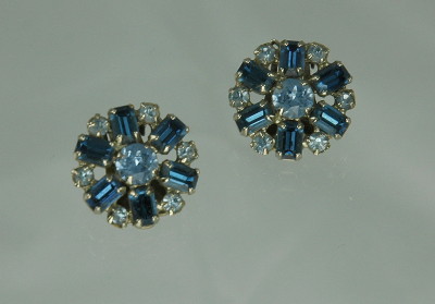 Blue Rhinestone Clip-on Earrings by WEISS