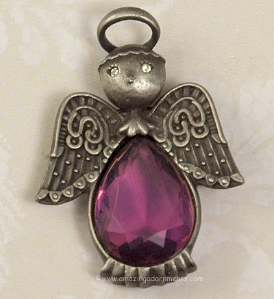 Idyllic Angle Brooch with Heavenly Purple Glass Stone Signed L. RAZZA