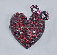 Lush Vintage Pink and Red Rhinestone Japanned Heart Pin Signed PELL