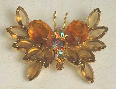 Rich Fall Hued D&E Large Rhinestone Butterfly Brooch