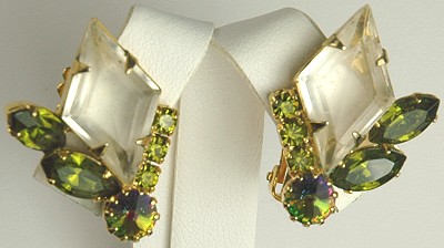 Outstanding Vintage Clip- on Earrings with Kite Shaped and Watermelon Stones