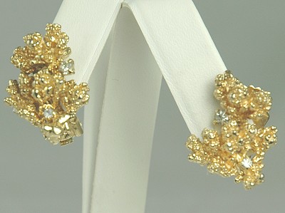 Tasteful HATTIE CARNEGIE Gold Tone Nugget Earrings