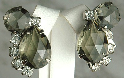 Vintage Black Diamond and Clear Rhinestone Earrings