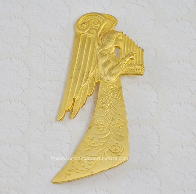 Signed JJ and Dated 1988 Golden Angel and Harp Brooch