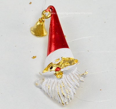 Jolly Enamel Winking Santa Claus Christmas Pin with Bell
