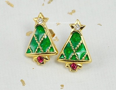 Cute as Can Be Enamel and Rhinestone Christmas Tree Earrings