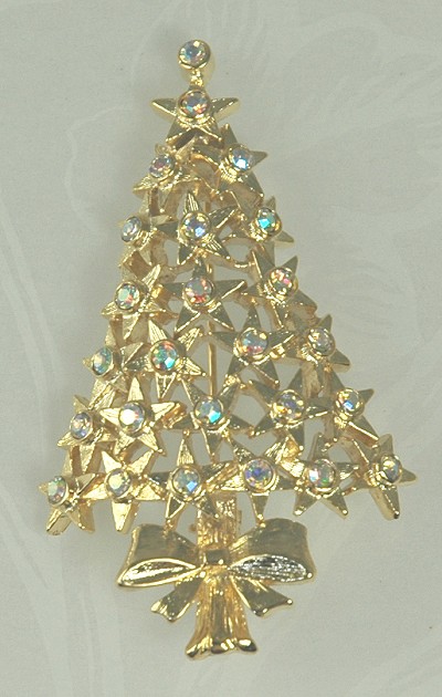 Sparkling Vintage Christmas Tree Pin Signed HOBE