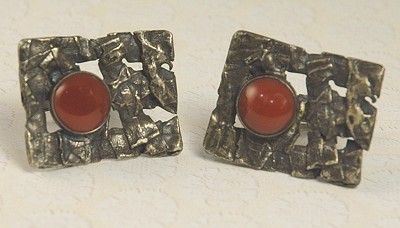 Israeli MODERNIST RACHEL GERA Sterling and Carnelian Cufflinks