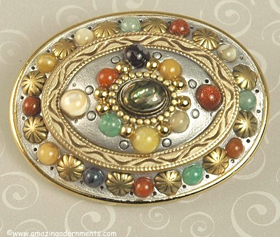 MICHAL GOLAN Mixed Metal Brooch and Pendant with Multi- colored Stones