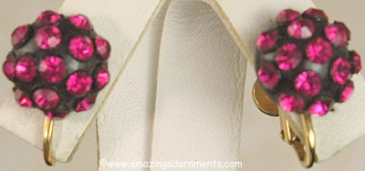 Vintage Intense Fuchsia Rhinestone Earrings