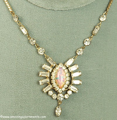 Astounding Vintage Gold Filled, Art Glass and Rhinestone Necklace